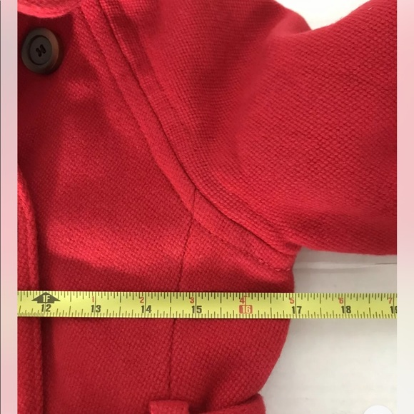 J.Crew | Bell Sleeves Double Breasted Belt Pea Coat Womens Size 2 Red Wool Blend - Picture 7 of 9